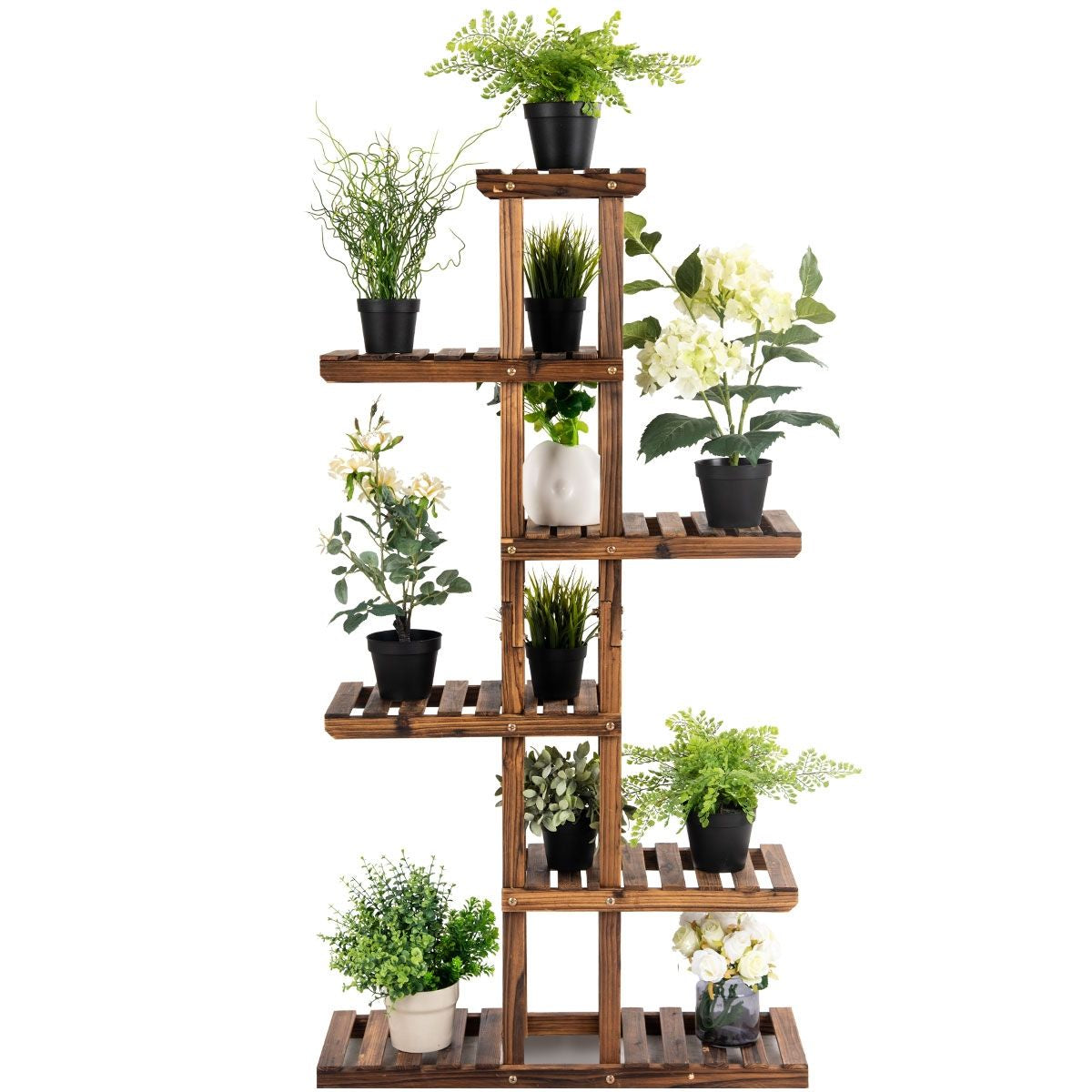 Etagère À Fleurs À 6 Niveaux Support De Plantes Décoration Capacité 10 Kg En Bois De Sapin 75X25X140Cm Naturel