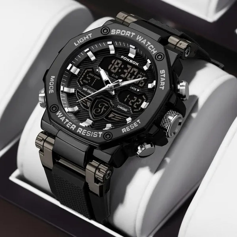 FOXBOX Men'S Business Watch Fashion Top Brand Luxury Creative Design Stainless Steel Quartz Watch Waterproof Chronograph Watch