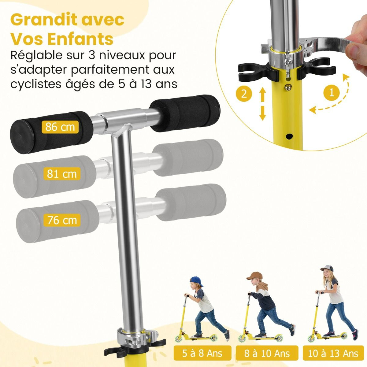 Trottinette Enfant 2 Roues Patinette Enfant Pliable Scooter Enfant Kick Avec LED Lumière Hauteur Réglable Bleu/Bleu Foncé/Rose/Rouge/Violet/Jaune