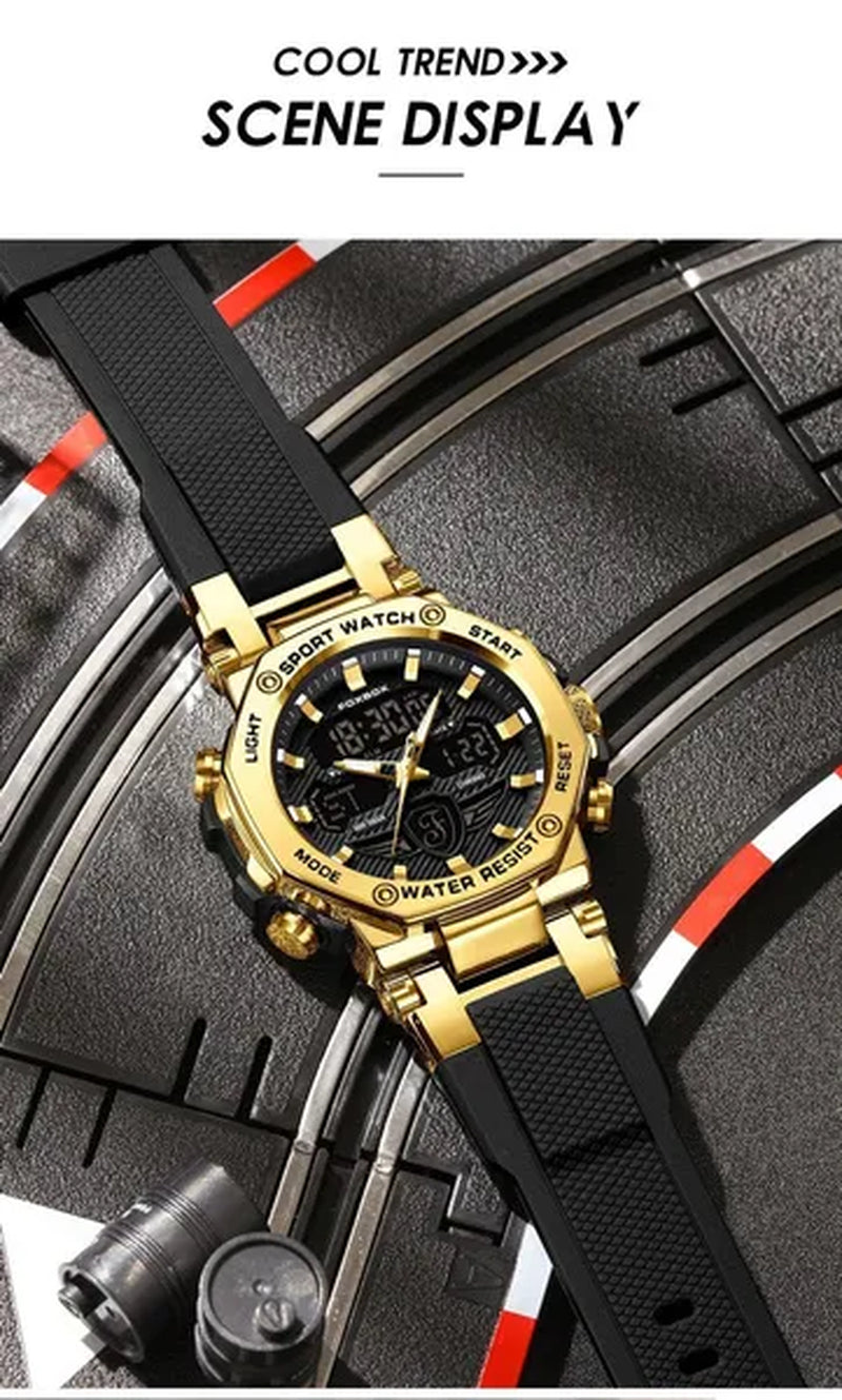 FOXBOX Men'S Business Watch Fashion Top Brand Luxury Creative Design Stainless Steel Quartz Watch Waterproof Chronograph Watch