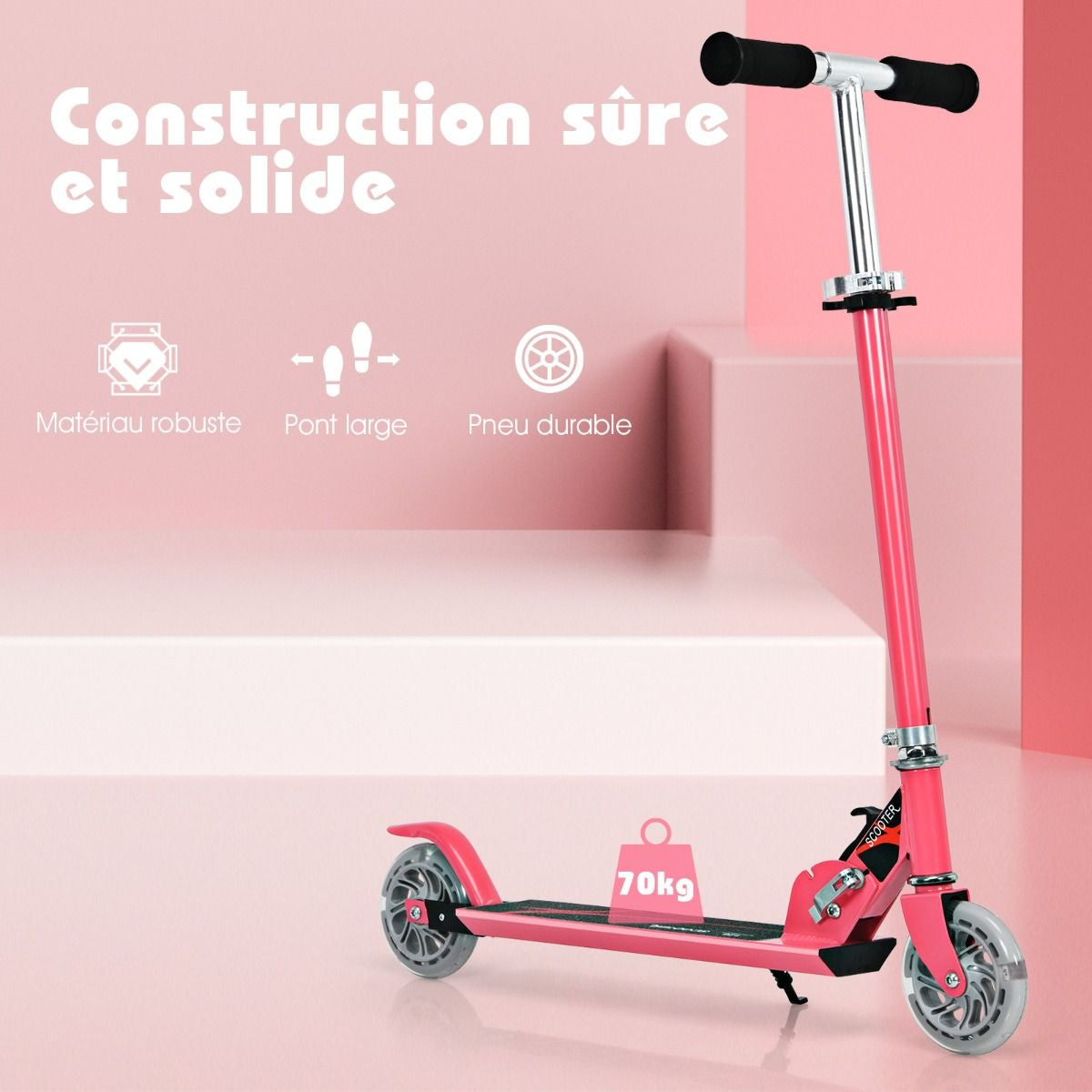 Trottinette Enfant 2 Roues Patinette Enfant Pliable Scooter Enfant Kick Avec LED Lumière Hauteur Réglable Bleu/Bleu Foncé/Rose/Rouge/Violet/Jaune