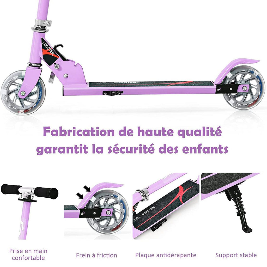 Trottinette Enfant 2 Roues Patinette Enfant Pliable Scooter Enfant Kick Avec LED Lumière Hauteur Réglable Bleu/Bleu Foncé/Rose/Rouge/Violet/Jaune