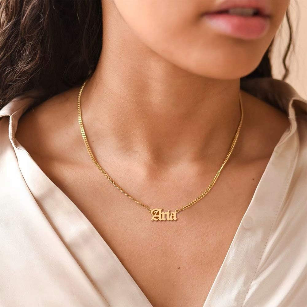 Gold Custom Name Necklace Personalized, Michelle 14K Gold Plated Personalized Name Necklace Gold Customized Necklace Jewelry Name Plate Necklace Personalized Gifts for Women Gothic Font Style