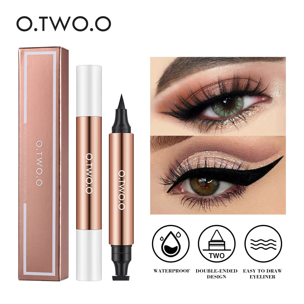 O.TWO.O Eyeliner Stamp Black Liquid Eyeliner Pen Waterproof Fast Dry Double-Ended Eye Liner Pencil Make-Up for Women Cosmetics