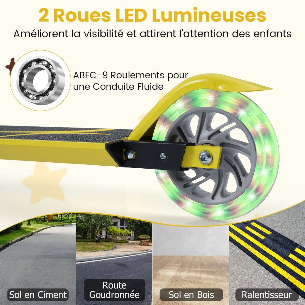 Trottinette Enfant 2 Roues Patinette Enfant Pliable Scooter Enfant Kick Avec LED Lumière Hauteur Réglable Bleu/Bleu Foncé/Rose/Rouge/Violet/Jaune