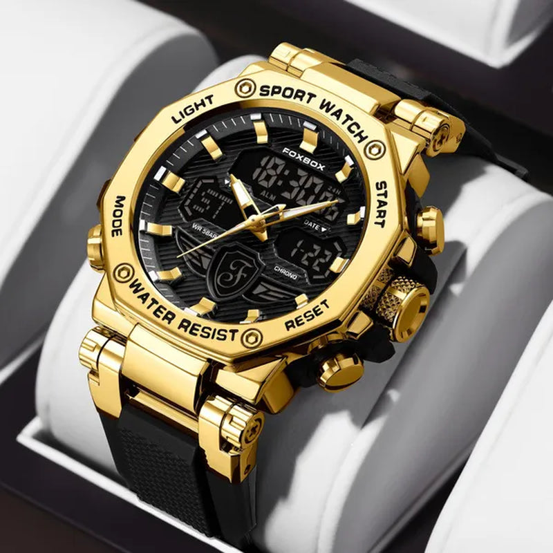 FOXBOX Men'S Business Watch Fashion Top Brand Luxury Creative Design Stainless Steel Quartz Watch Waterproof Chronograph Watch