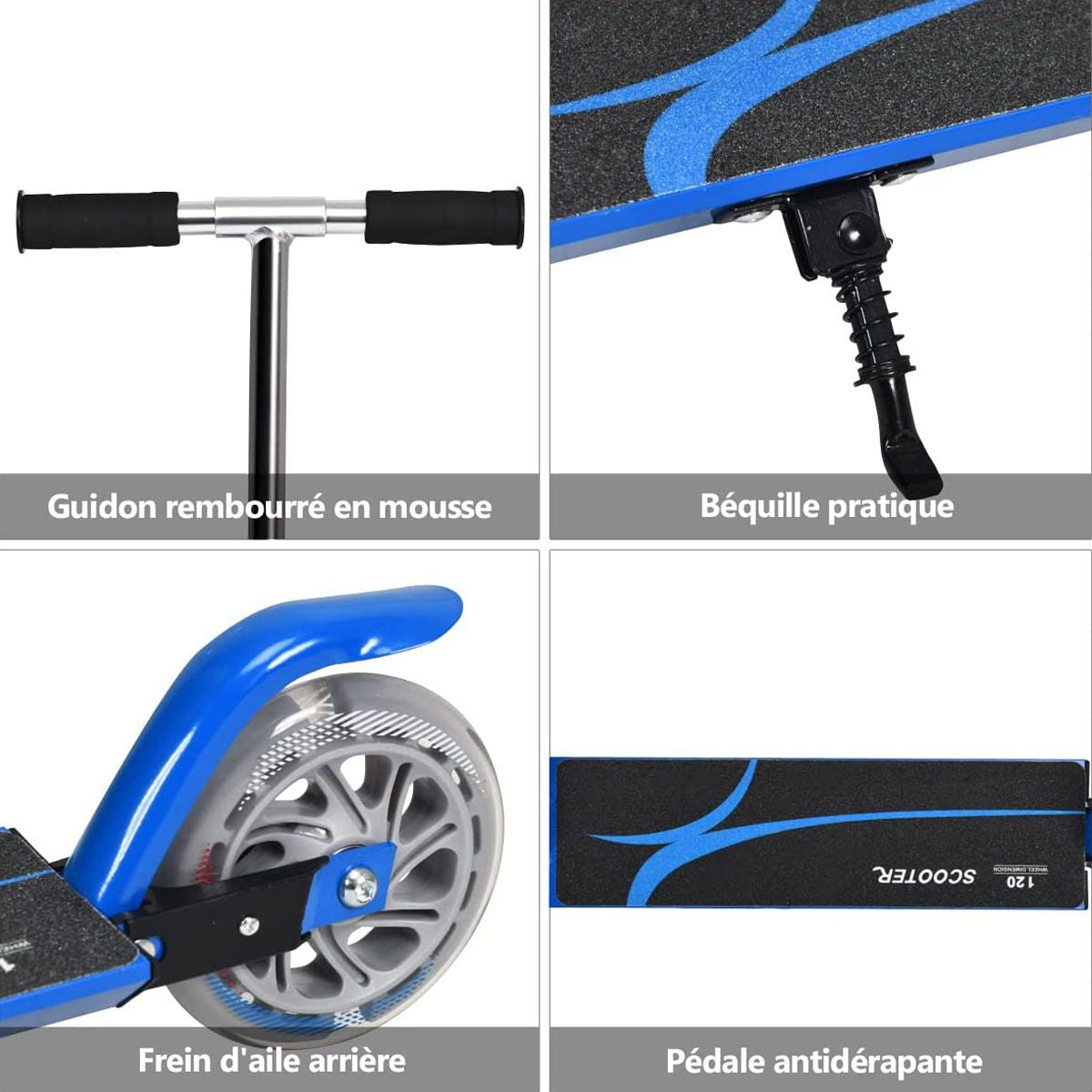 Trottinette Enfant 2 Roues Patinette Enfant Pliable Scooter Enfant Kick Avec LED Lumière Hauteur Réglable Bleu/Bleu Foncé/Rose/Rouge/Violet/Jaune