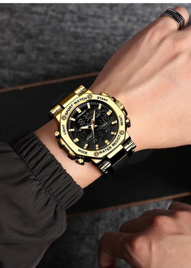 FOXBOX Men'S Business Watch Fashion Top Brand Luxury Creative Design Stainless Steel Quartz Watch Waterproof Chronograph Watch