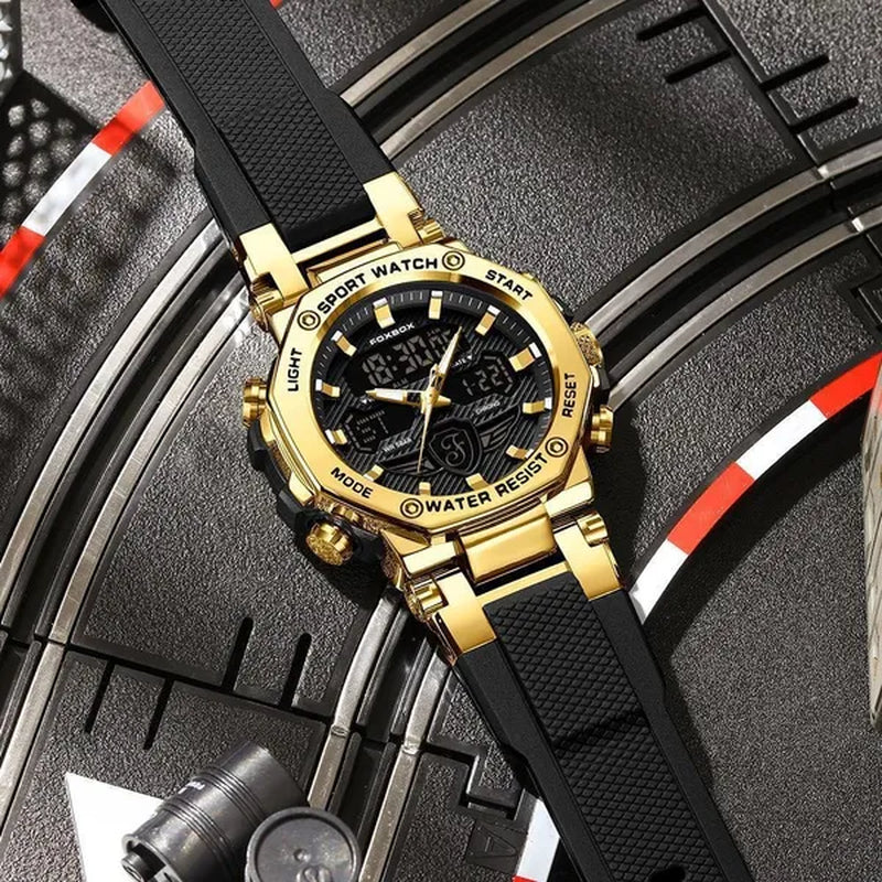 FOXBOX Men'S Business Watch Fashion Top Brand Luxury Creative Design Stainless Steel Quartz Watch Waterproof Chronograph Watch