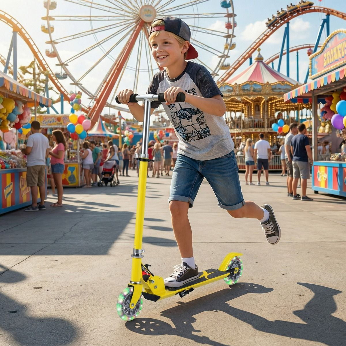 Trottinette Enfant 2 Roues Patinette Enfant Pliable Scooter Enfant Kick Avec LED Lumière Hauteur Réglable Bleu/Bleu Foncé/Rose/Rouge/Violet/Jaune