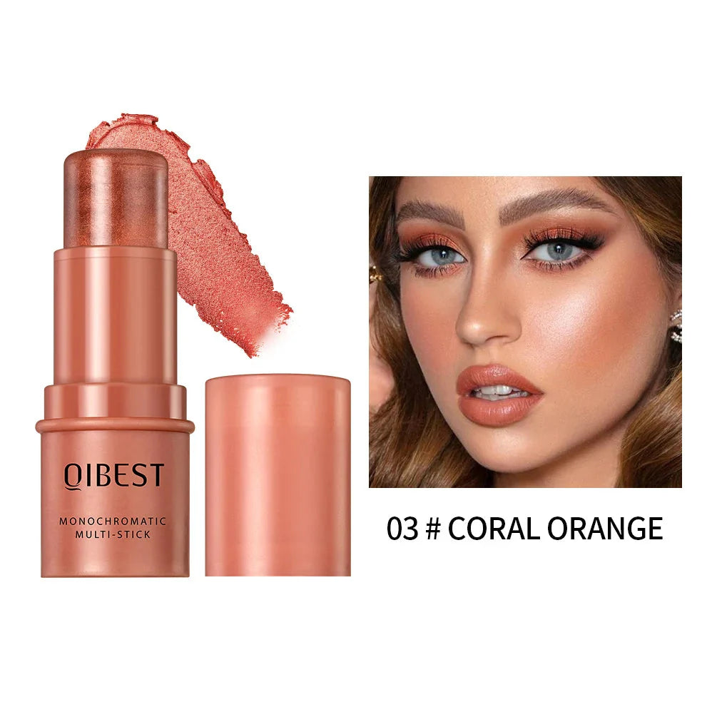 3-In-1 Cheek Blush Stick Lip Tinted Eyes Cheek Lips Brighten Cream Water-Resistant Moisturizing Face Contouring Shadow Blusher