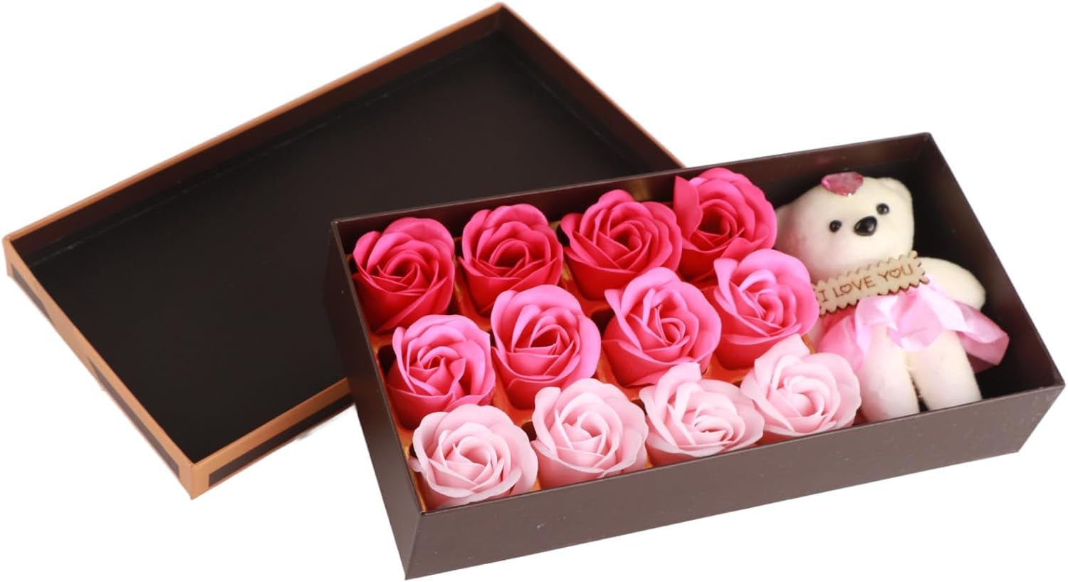 Savon De Bain Parfumé Floral Pétales De Fleurs De Rose, Ours En Peluche, Coffret Cadeau Fleur De Savon Pour Cadeau Romantique De La Saint-Valentin(Dégradé Poudre)