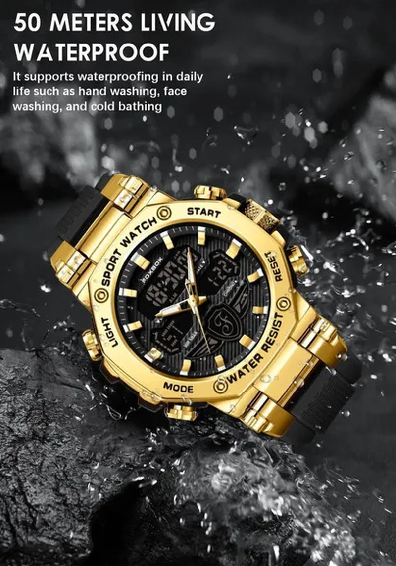 FOXBOX Men'S Business Watch Fashion Top Brand Luxury Creative Design Stainless Steel Quartz Watch Waterproof Chronograph Watch