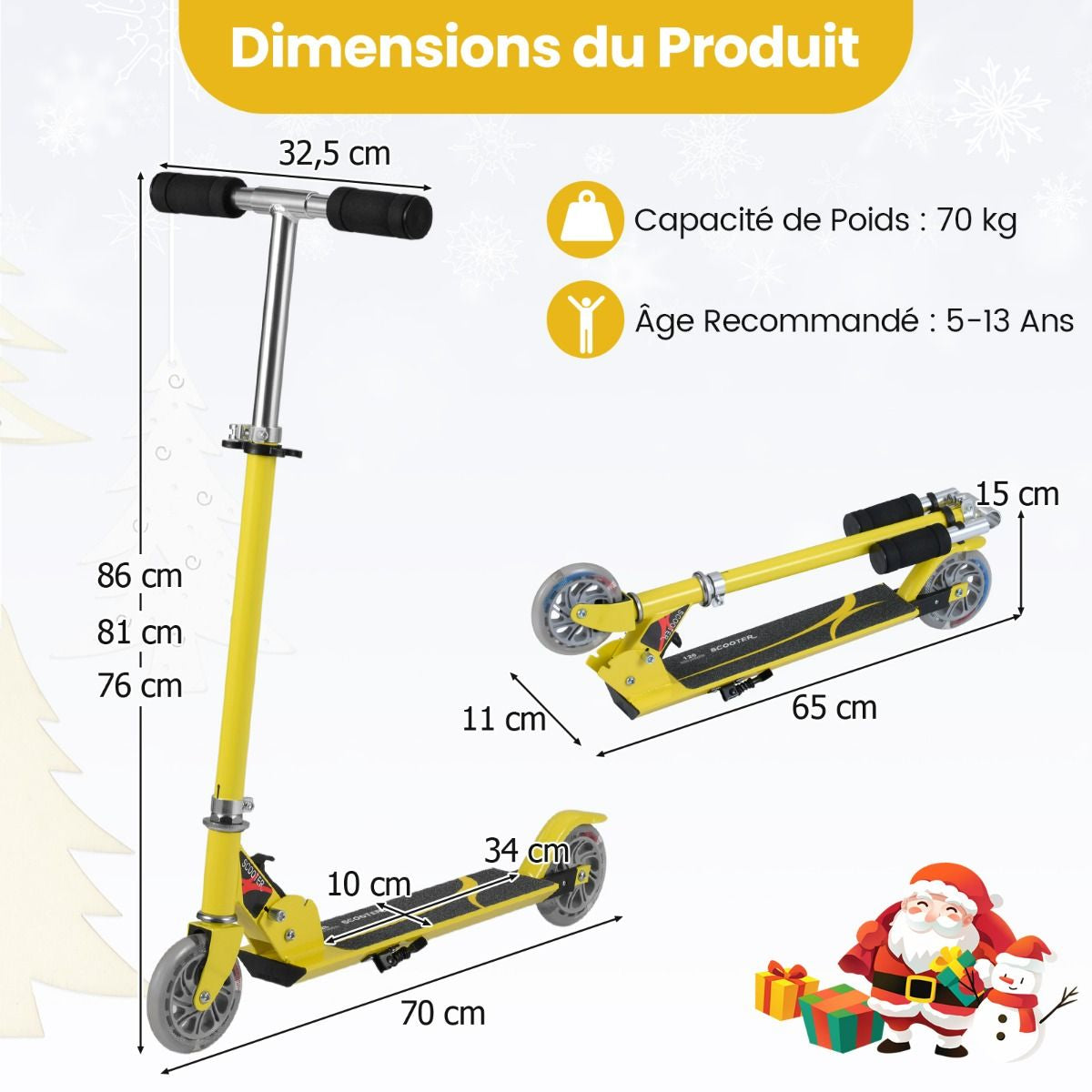Trottinette Enfant 2 Roues Patinette Enfant Pliable Scooter Enfant Kick Avec LED Lumière Hauteur Réglable Bleu/Bleu Foncé/Rose/Rouge/Violet/Jaune