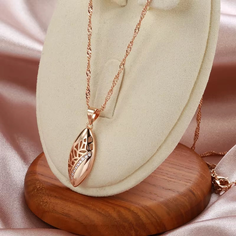 Trendy Ethnic Bride Pendant Necklace for Women 585 Rose Gold Color with Natural Zircon Pendant Dat Daily Fine Boho Jewelry