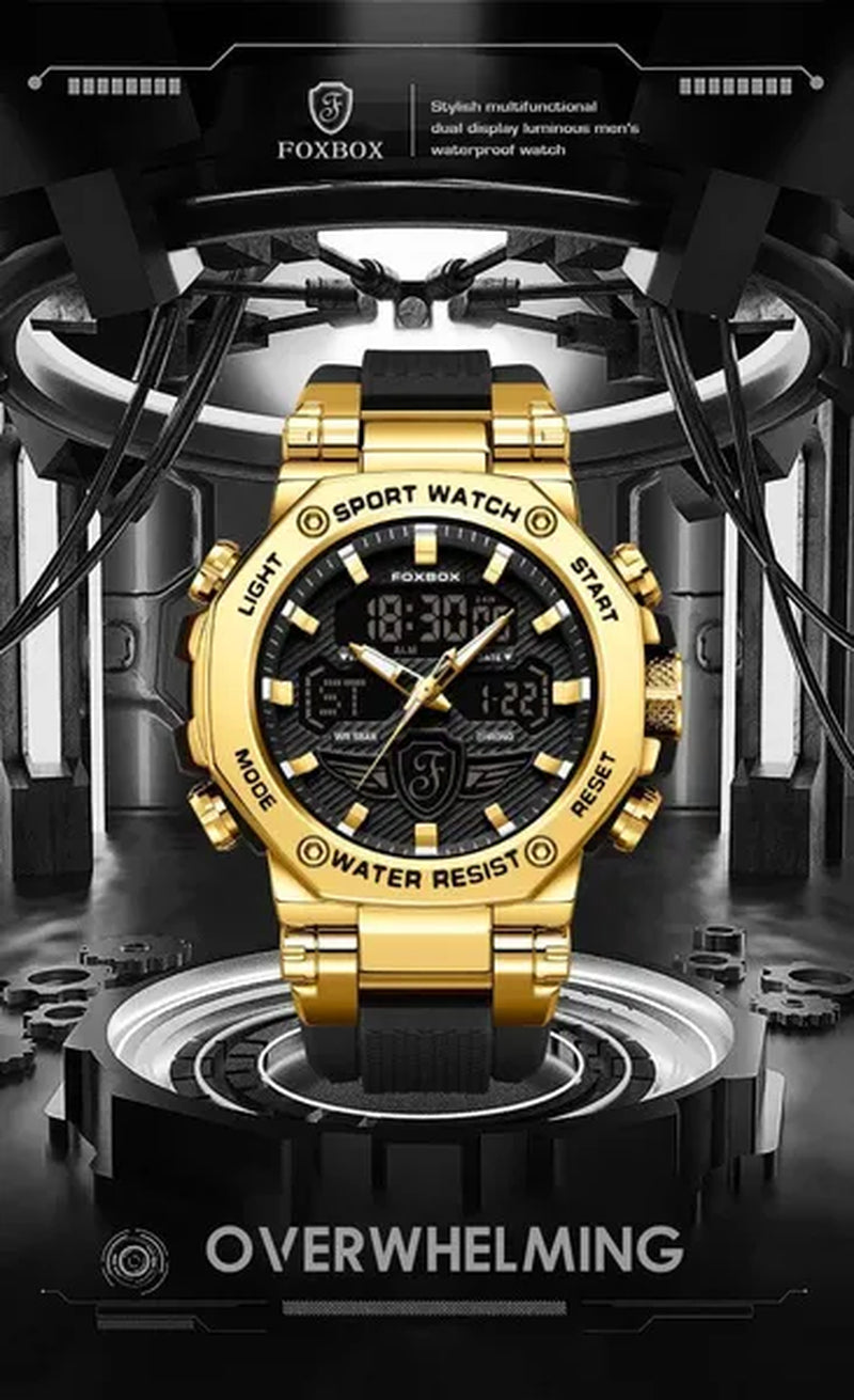 FOXBOX Men'S Business Watch Fashion Top Brand Luxury Creative Design Stainless Steel Quartz Watch Waterproof Chronograph Watch