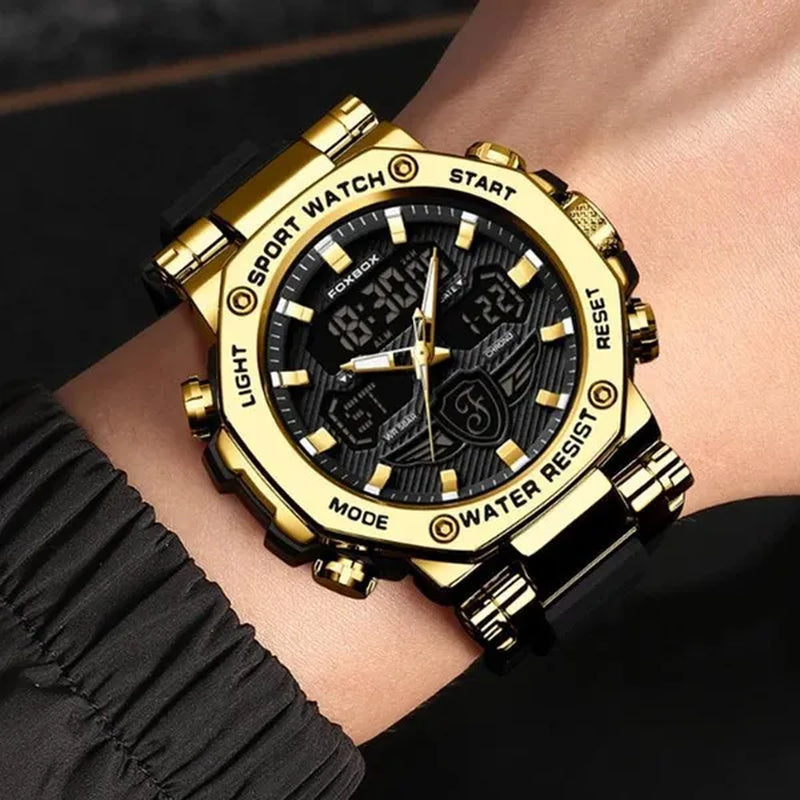 FOXBOX Men'S Business Watch Fashion Top Brand Luxury Creative Design Stainless Steel Quartz Watch Waterproof Chronograph Watch