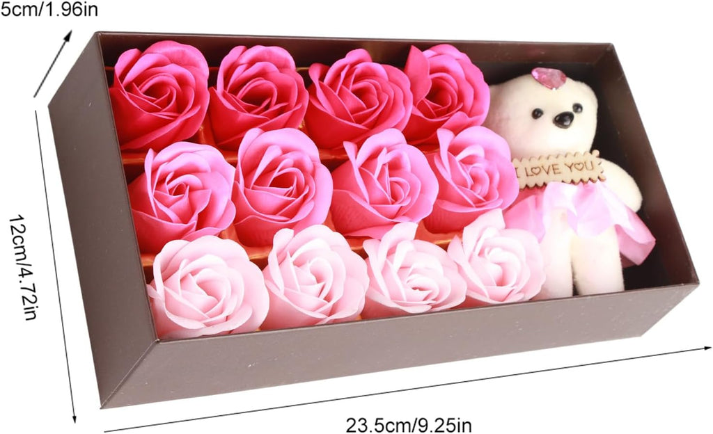Savon De Bain Parfumé Floral Pétales De Fleurs De Rose, Ours En Peluche, Coffret Cadeau Fleur De Savon Pour Cadeau Romantique De La Saint-Valentin(Dégradé Poudre)