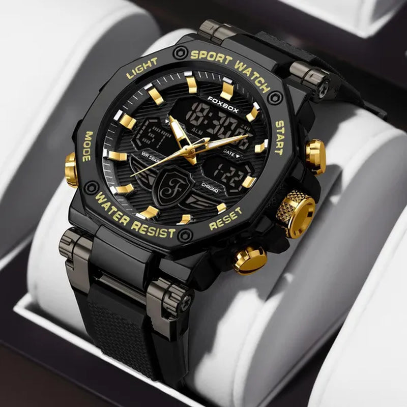 FOXBOX Men'S Business Watch Fashion Top Brand Luxury Creative Design Stainless Steel Quartz Watch Waterproof Chronograph Watch