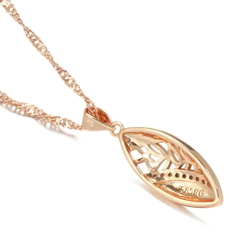 Trendy Ethnic Bride Pendant Necklace for Women 585 Rose Gold Color with Natural Zircon Pendant Dat Daily Fine Boho Jewelry