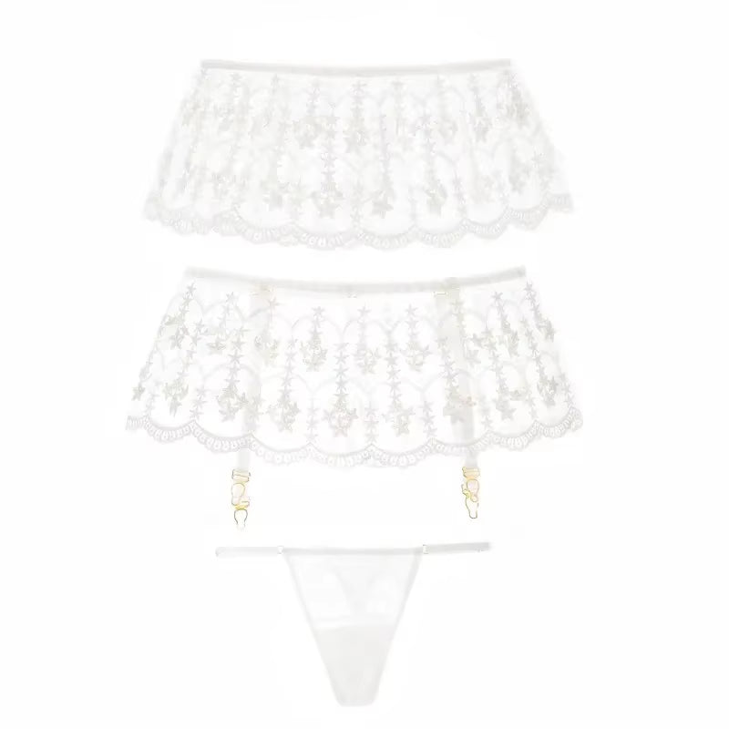 Sexy Pajamas Bra Short Shorts Lingerie Set for Women Gauze Printed Flower Ruffles Kawaii Lingerie Home Clothes Silk Pajamas