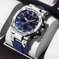 FOXBOX Men'S Business Watch Fashion Top Brand Luxury Creative Design Stainless Steel Quartz Watch Waterproof Chronograph Watch