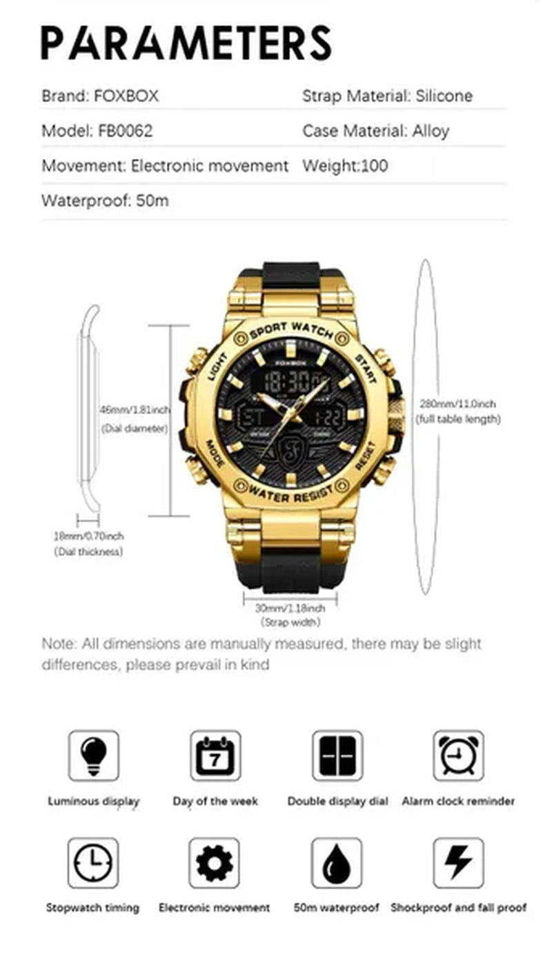 FOXBOX Men'S Business Watch Fashion Top Brand Luxury Creative Design Stainless Steel Quartz Watch Waterproof Chronograph Watch
